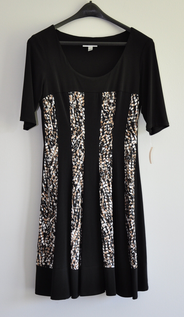 Dress Barn Womens Size 12 Fit and Flare Dress Jersey Knit Black Brown White NWT