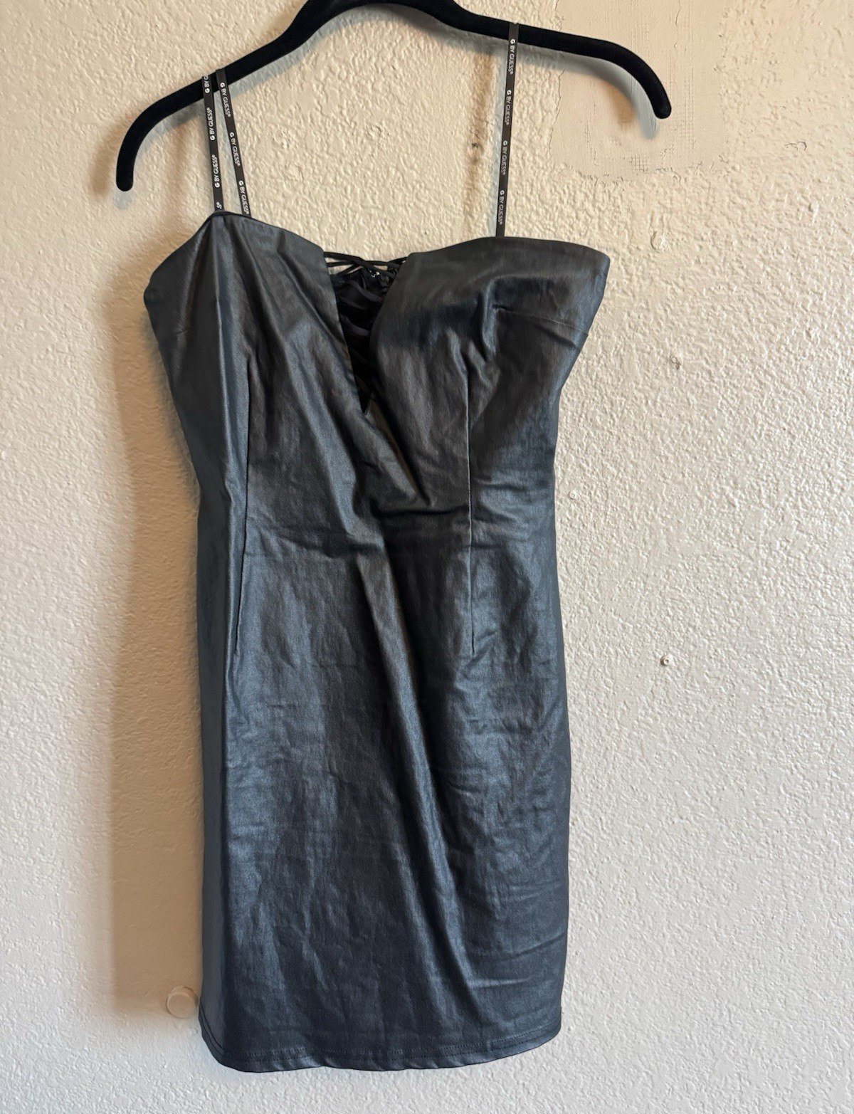 GUESS Womens Black Faux Leather Bodycon Mini Dress Sweetheart Spaghetti M