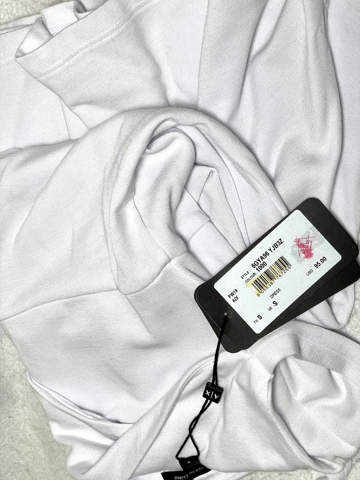 A|X Armani Exchange Womens Mini Dress Short Sleeve V-neck White Soft Stretch NWT