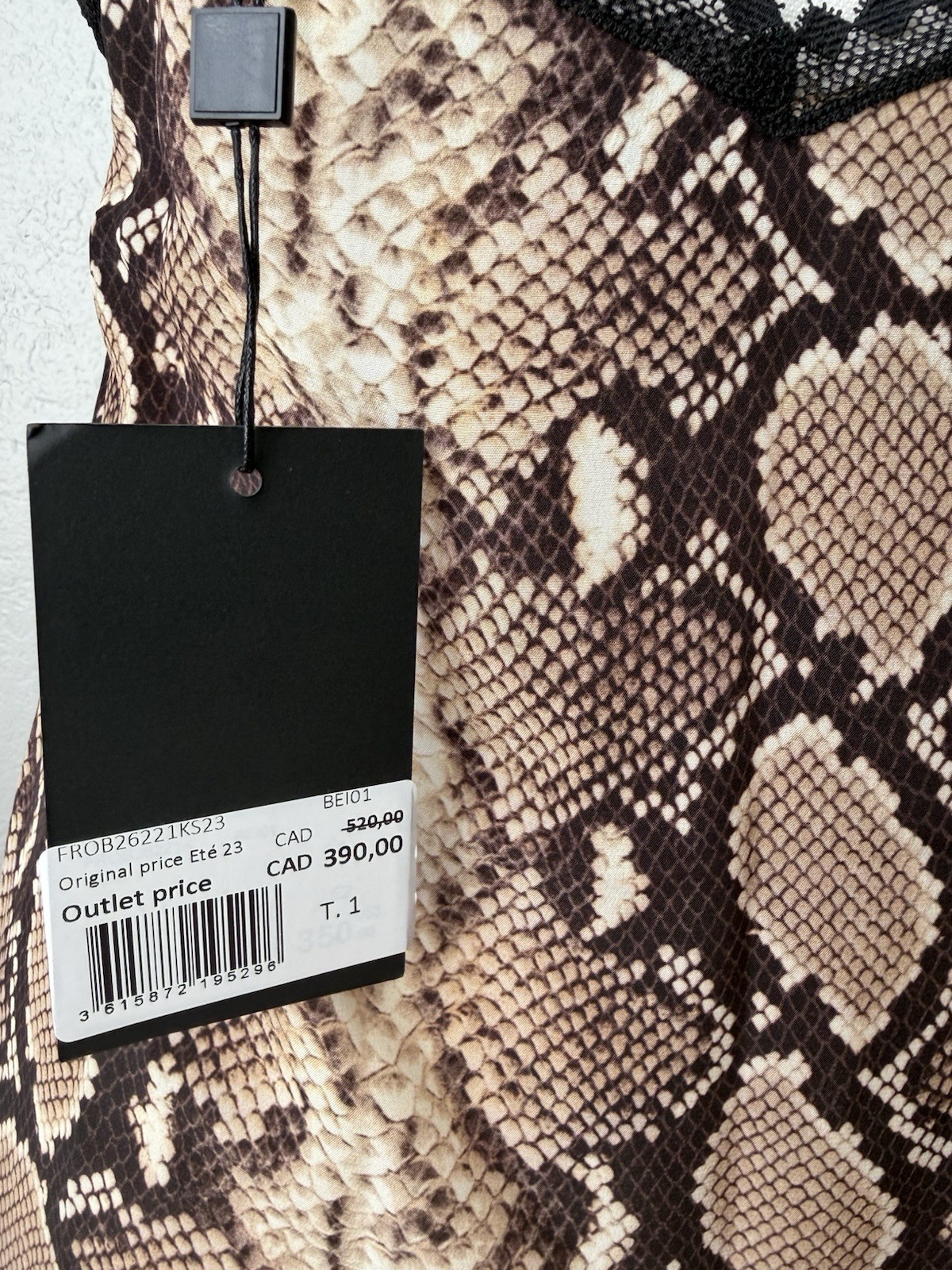 23- The Kooples Snakeskin Print Silk Midi Slip Dress Size 1 (Sm) NWT Lace Trim