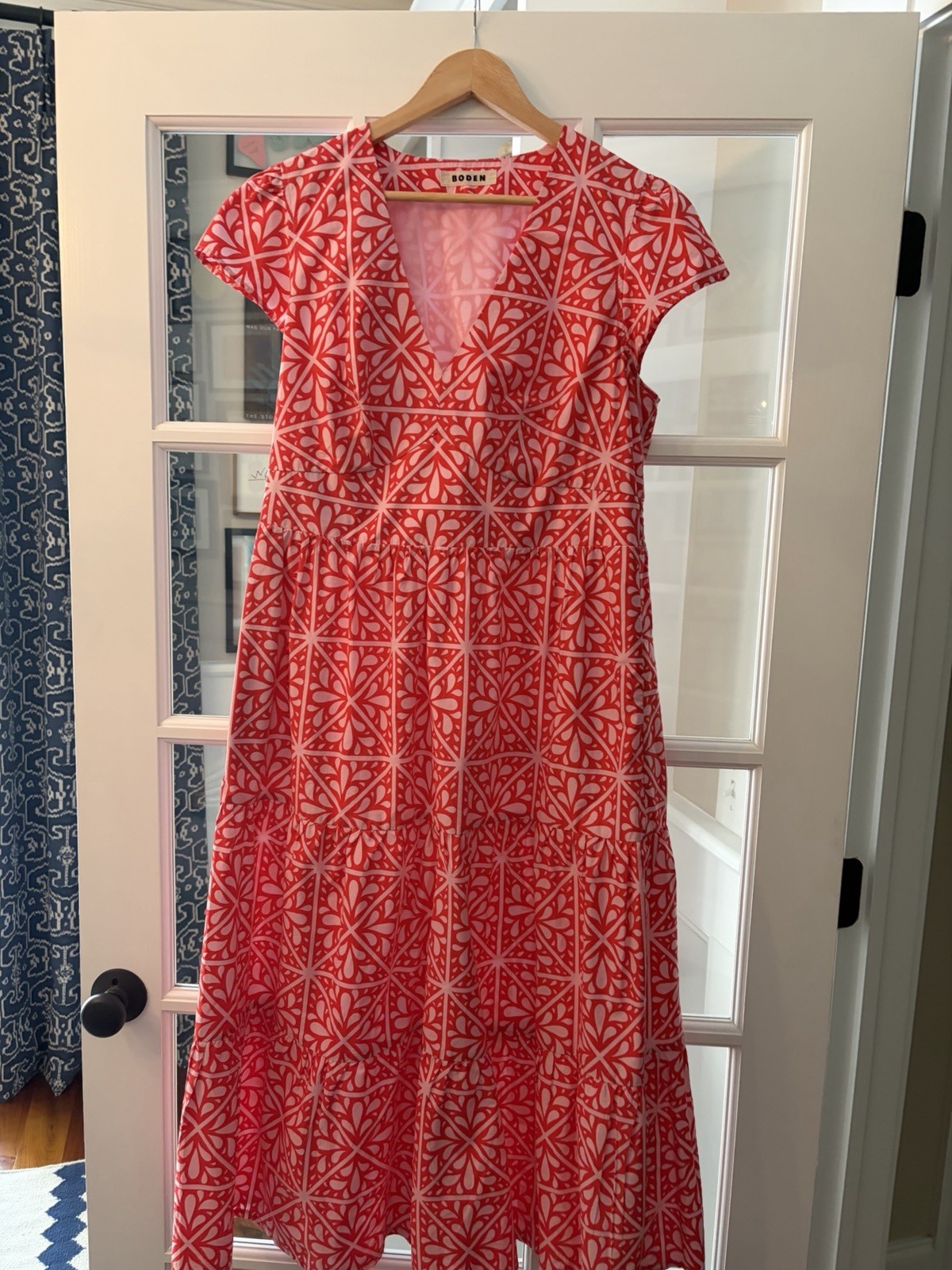 Women’s Boden May Tea Midi Dress In Red And Pink – Size 14 – EUC