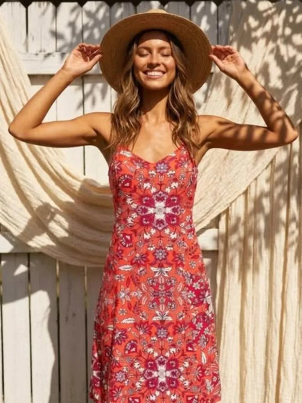 Old Navy Women’s Floral Sundress Size Small Red Sleeveless Midi Dress