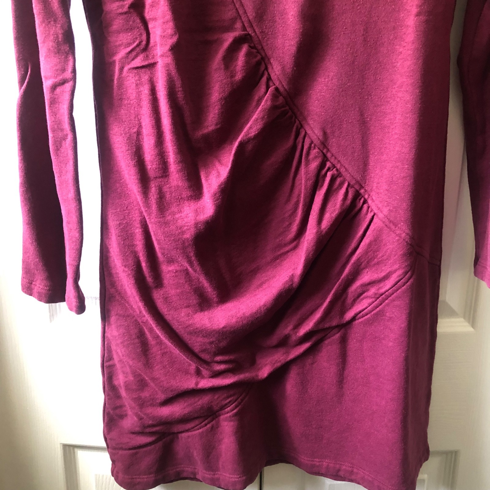 Prairie Underground Asymmetrical Ruched Dress Medium Burgundy Hemp Organic Cotto