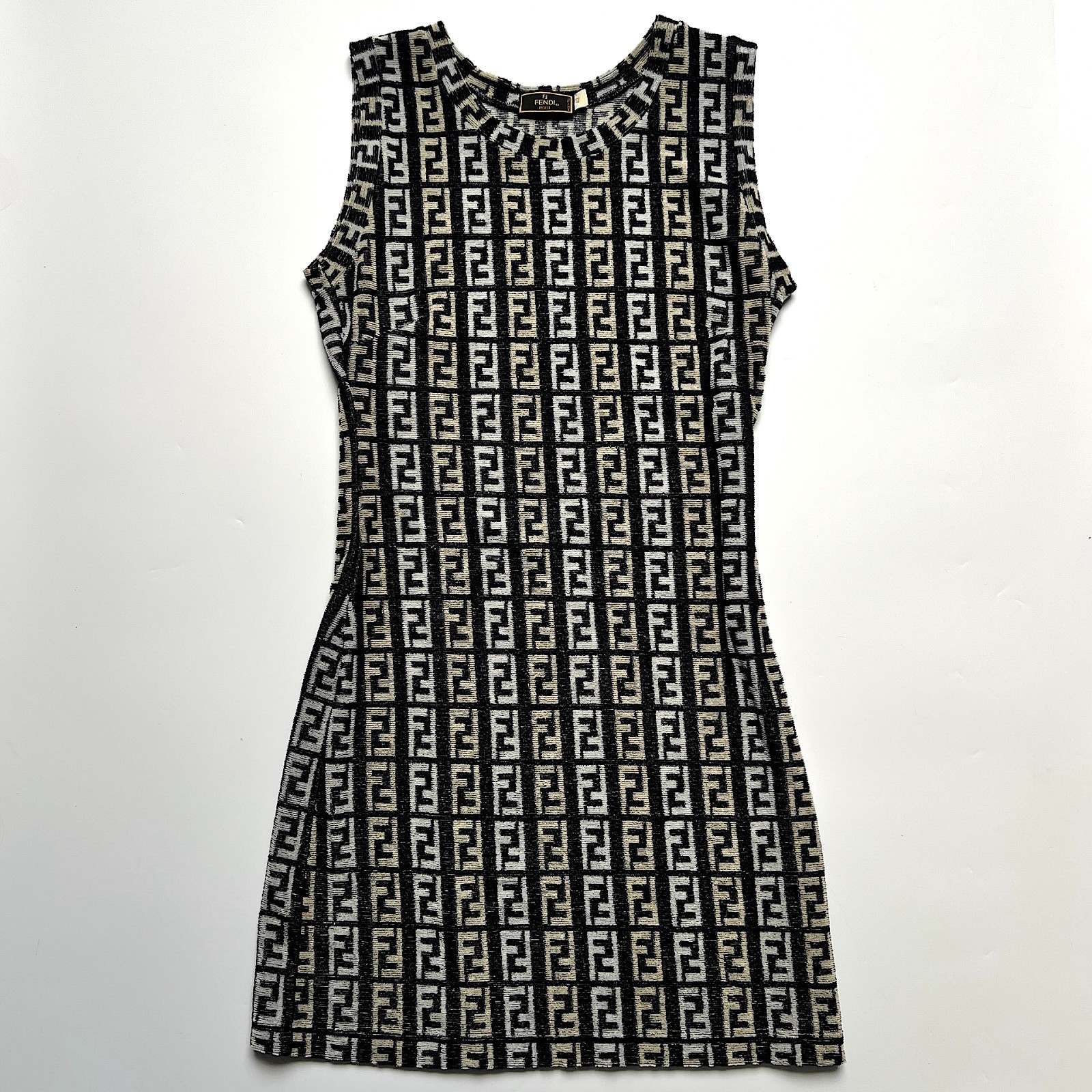 Fendi Zucca Dress Logo Monogram Towelling Vintage Zucchino FF Monogram Black