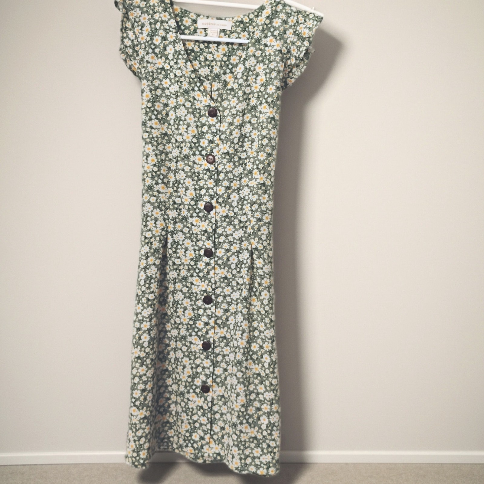 Monteau Los Angeles Women’s Green Button Down Floral Dress Cottage Core Size XS