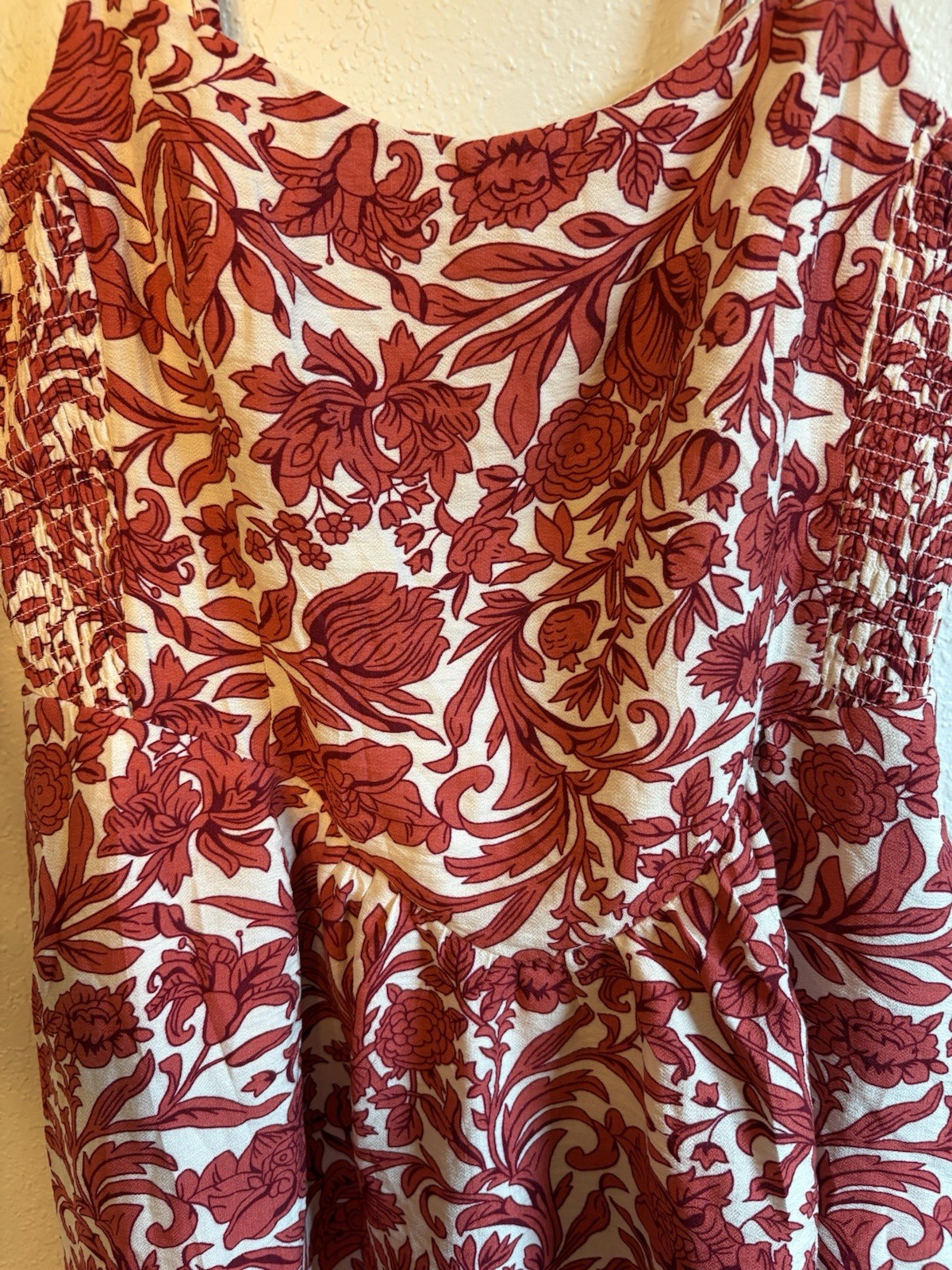CUPSHE Red/White Floral Midi Sundress L Square Neck Lined Smocked Back Zip