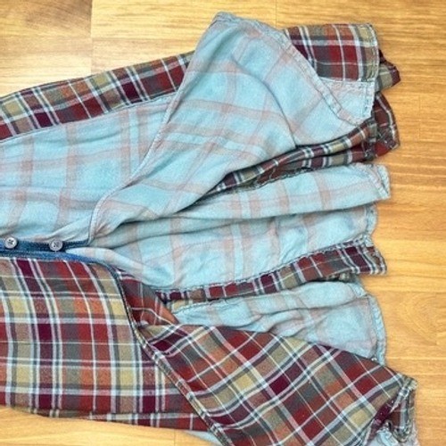 Free People Riley Plaid Button Front Midi Dress Blue Combo Small