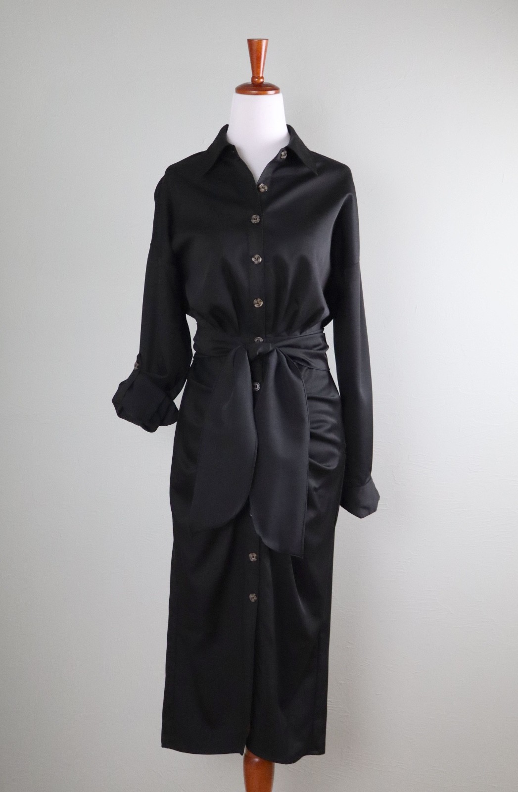 ANTONIO MELANI NWT $179 Solid Black Roxanne Tie Waist Pleated Shirt Dress Size 0