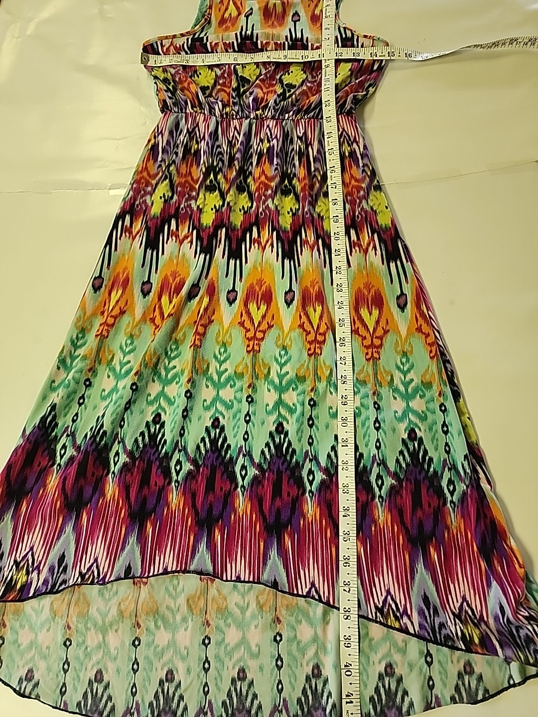 Squeeze Multicolored Elastic Waist Lace back Sleeveless Maxi Dress sz L