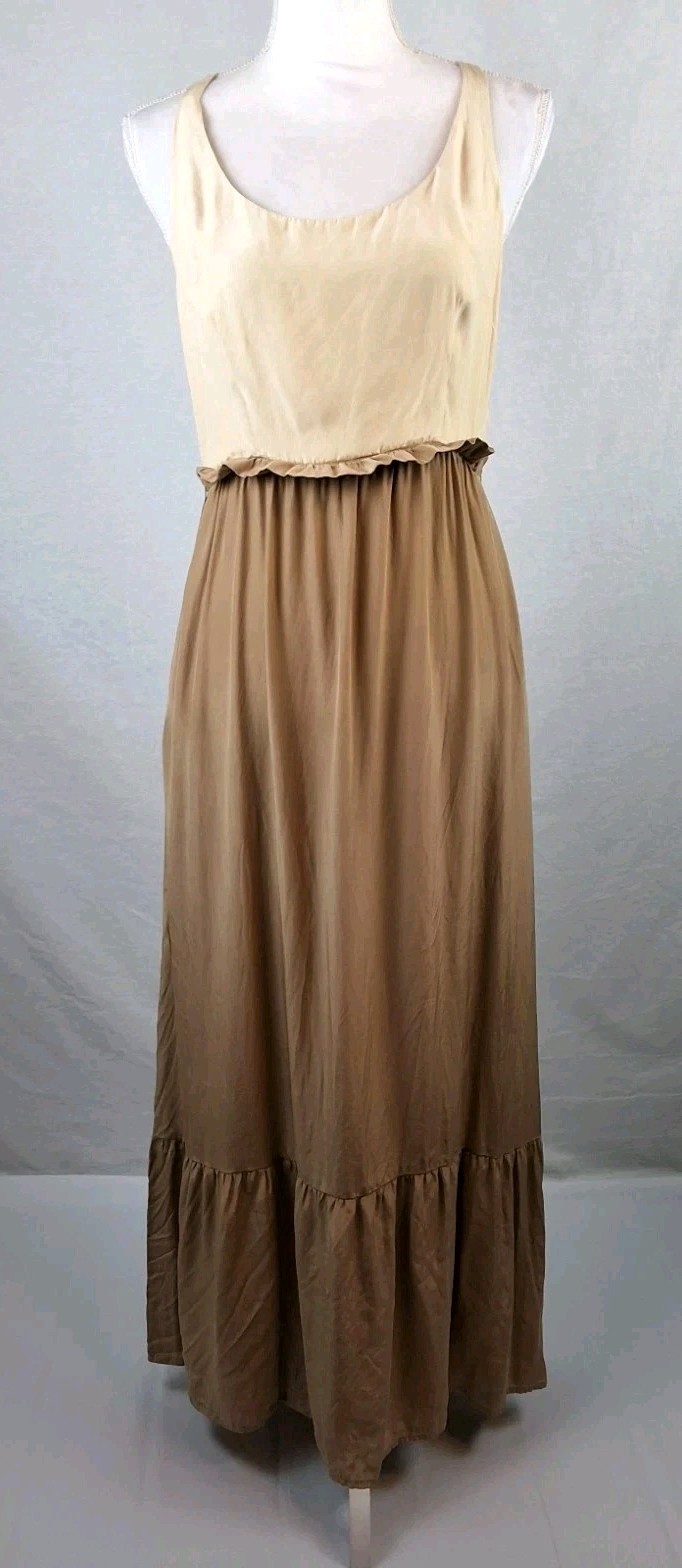 Dolce Vita Maxi Dress W/Pockets Womens 100% Silk Color-Beige Brown Sz-1