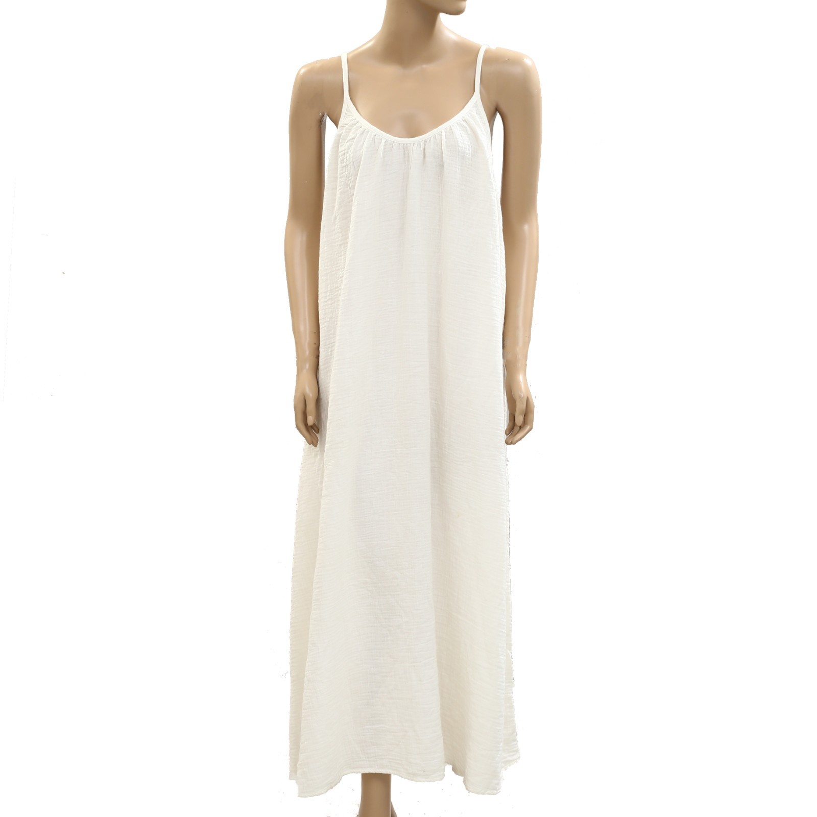 The Great Ivory Slip Maxi Dress Sleeveless Flowy Swingy Cotton L-3 284059