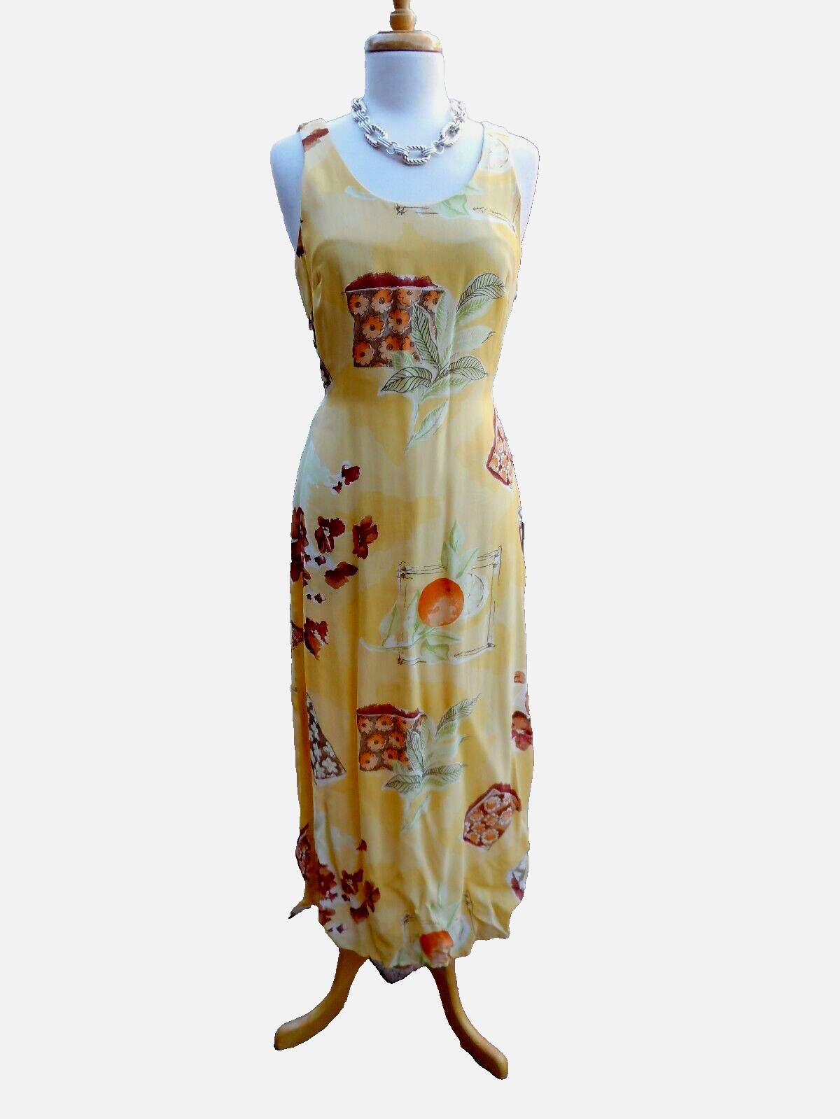 Sooooo PRETTY~! $265 CAROLE LITTLE Yellow Orange Green Floral Maxi LONG Dress 8