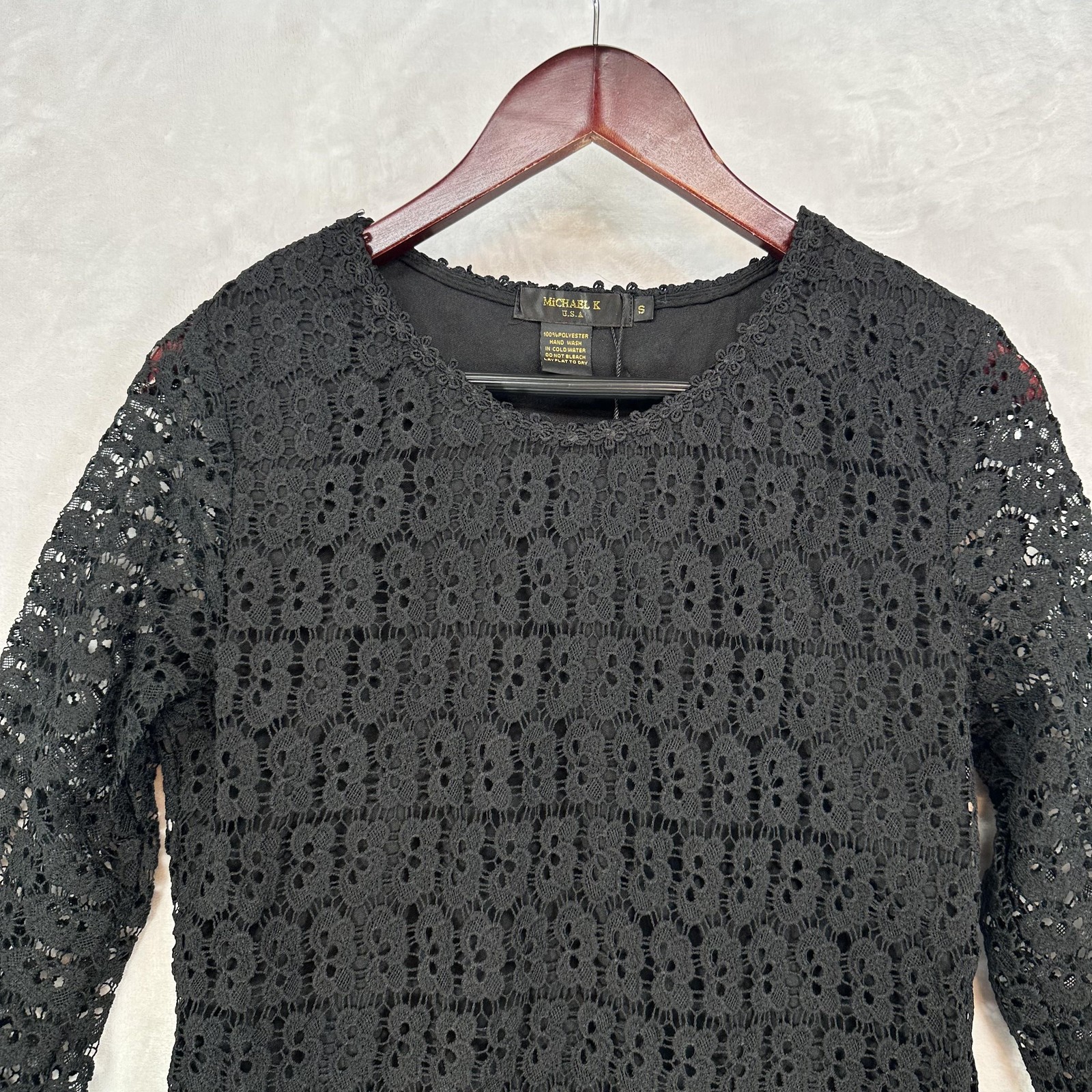 Vintage Michael K Dress Womens Small Black Crochet Lace Fringe Hem Boho Y2K