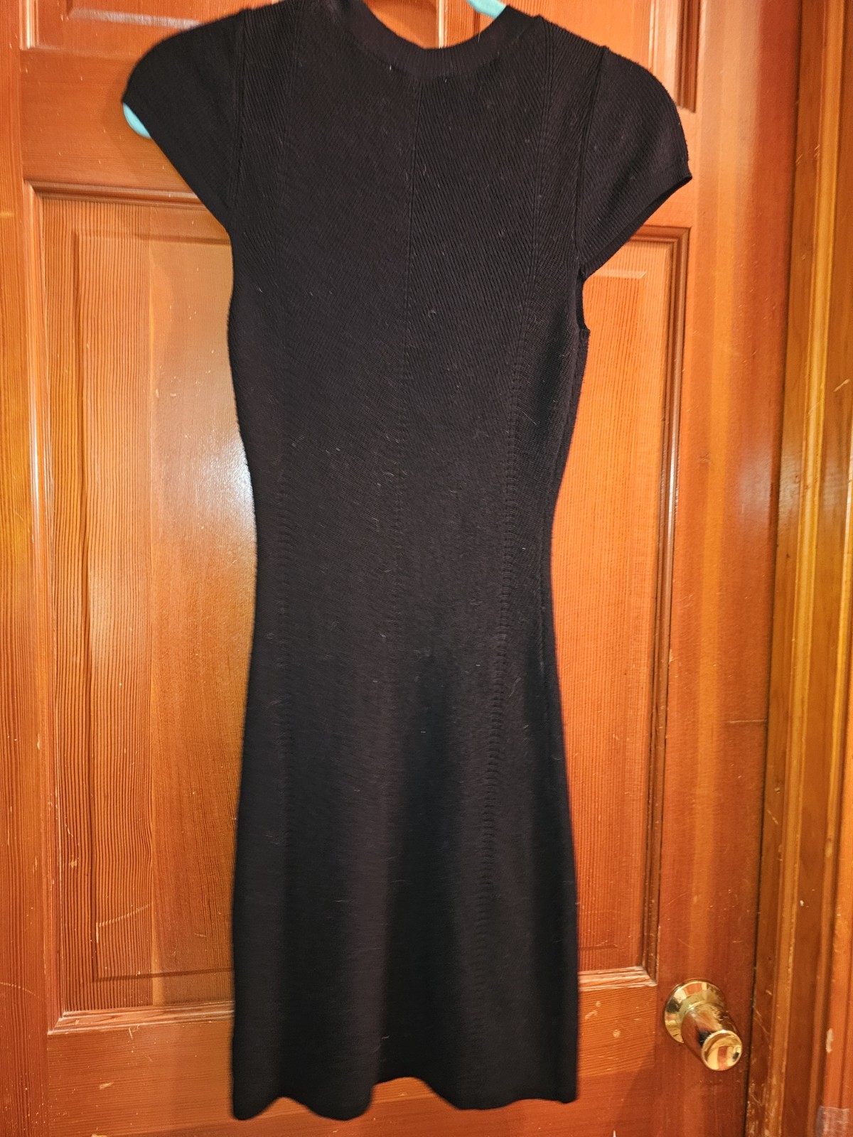 Freshman 1996 Black Solid Knit Sheath Round Neck Cap Sleeve Pullover Knee S