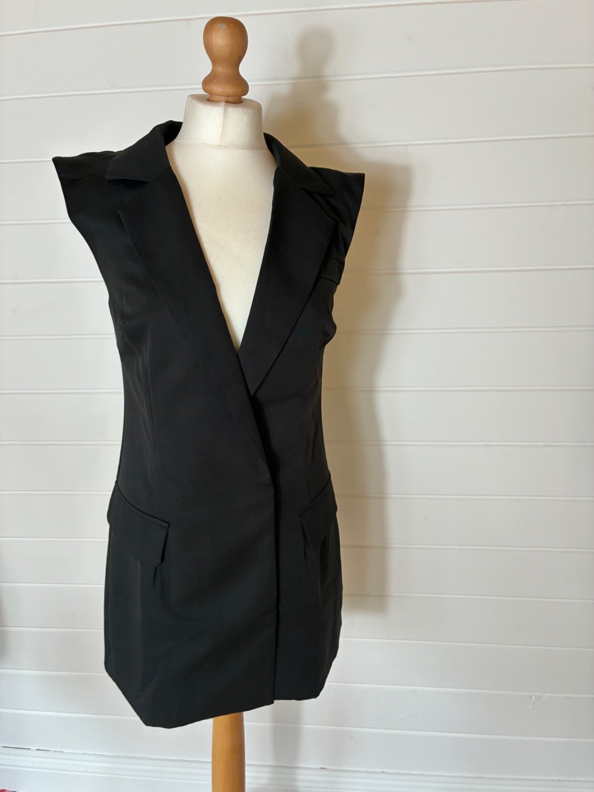 BLACK SLEEVELESS COAT DRESS DOUBLE BREASTED MINI EGO SIZE 10 PARTY COCKTAILS