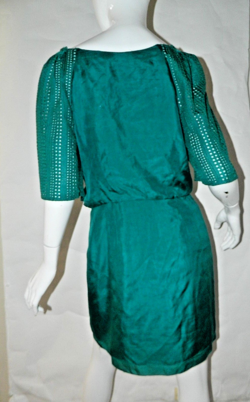 Phillip Lim 3.1 Dress Size 4 Green Silk Perforated Sleeves Scoop Neck Shift