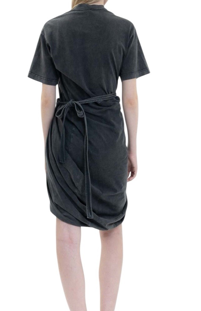 Y/PROJECT Dark Washed Grey TWISTED T-SHIRT Dress Draped Ruched Waist Size M US 6