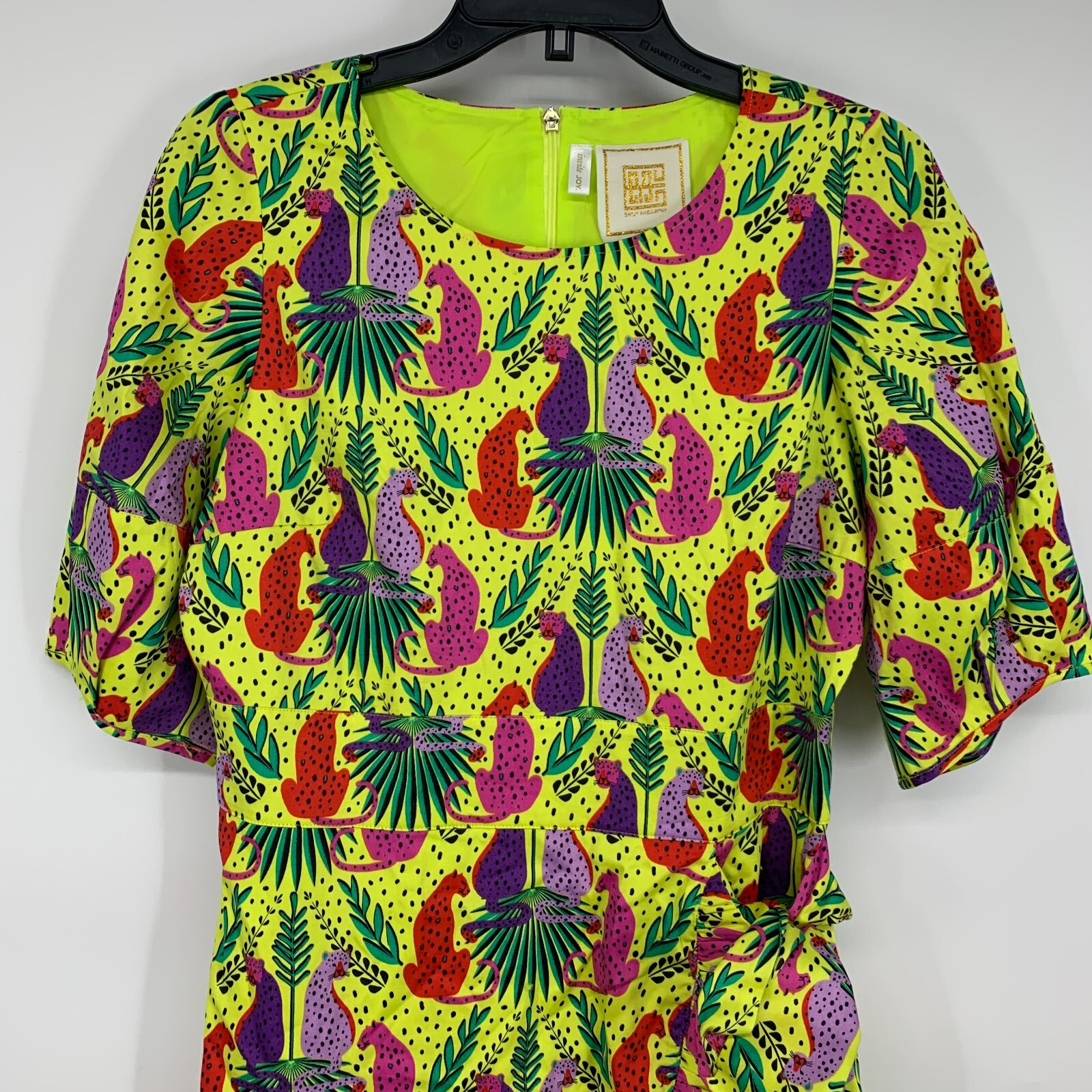 Emily McCarthy Lola Dress Womens Size Medium Peekaboo Yellow Animal Ruffle NWT
