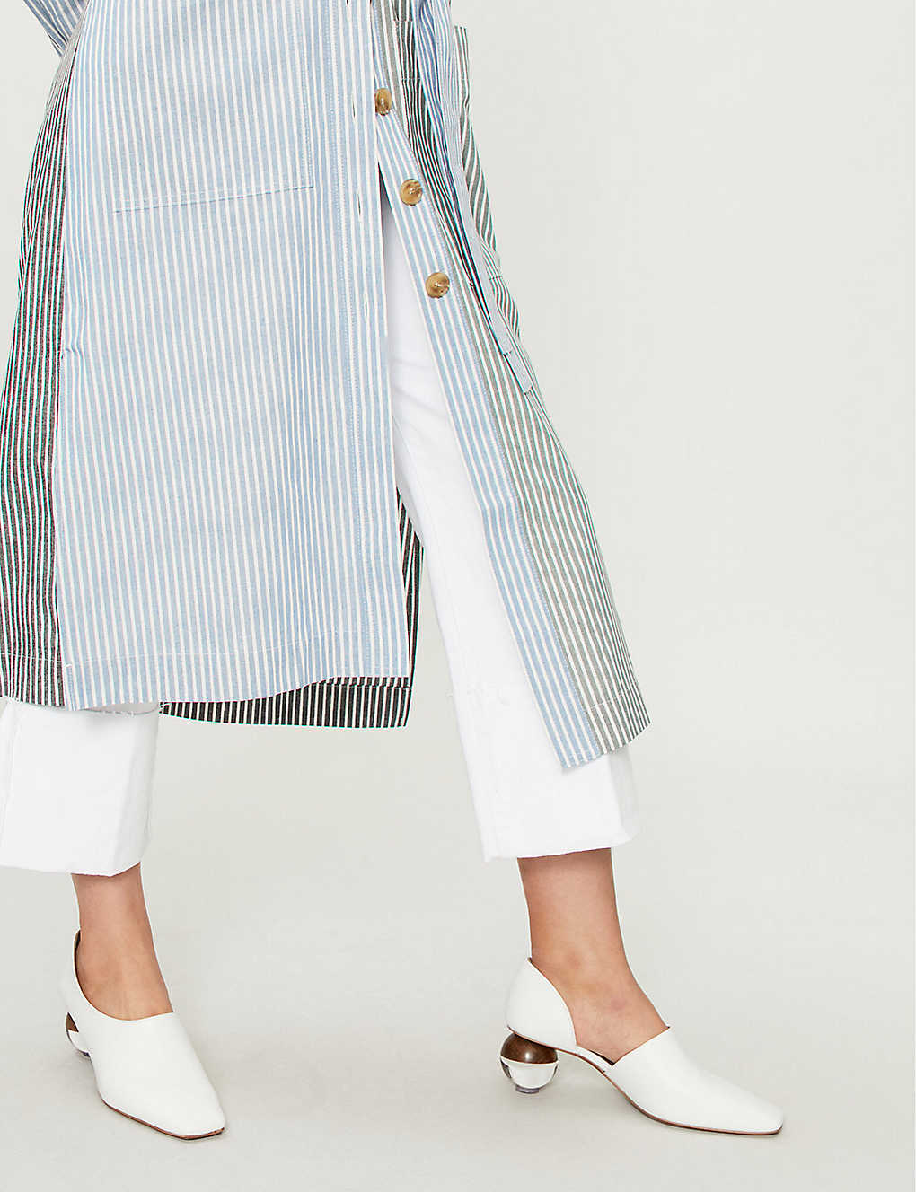 REJINA PYO Black Blue Stripe Asymmetric Tie Waist Cotton Button Shirt Dress M 8