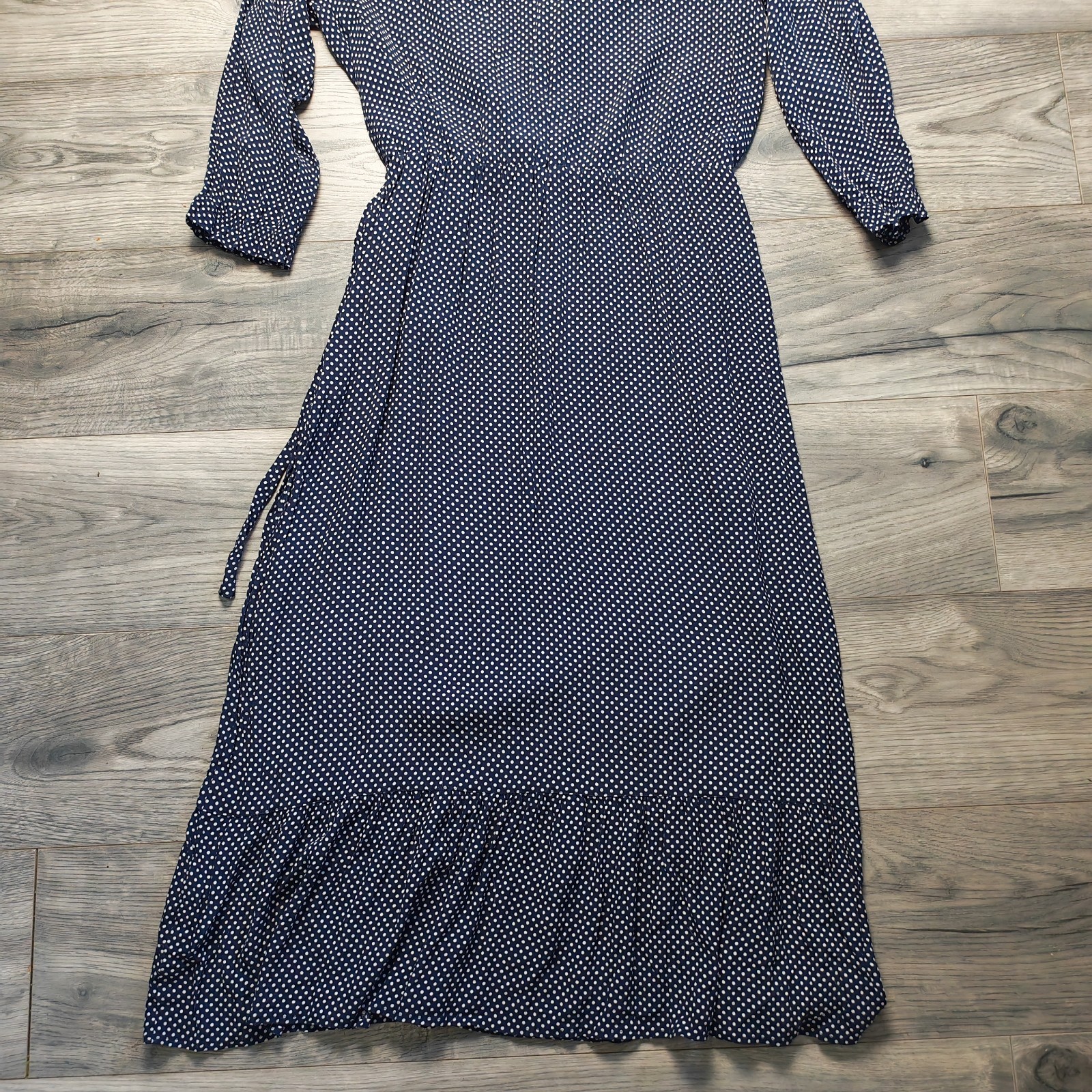 Joules ‘Chloe’ Ankle Length Dress Women’s Size UK 14 Faux Wrap Spotty Navy