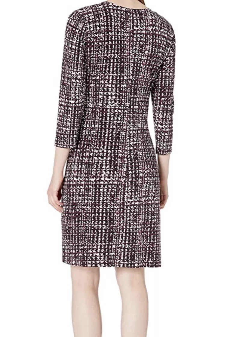Calvin Klein Womens Printed 3/4 Sleeve Faux Wrap Dress Purple Multi Small