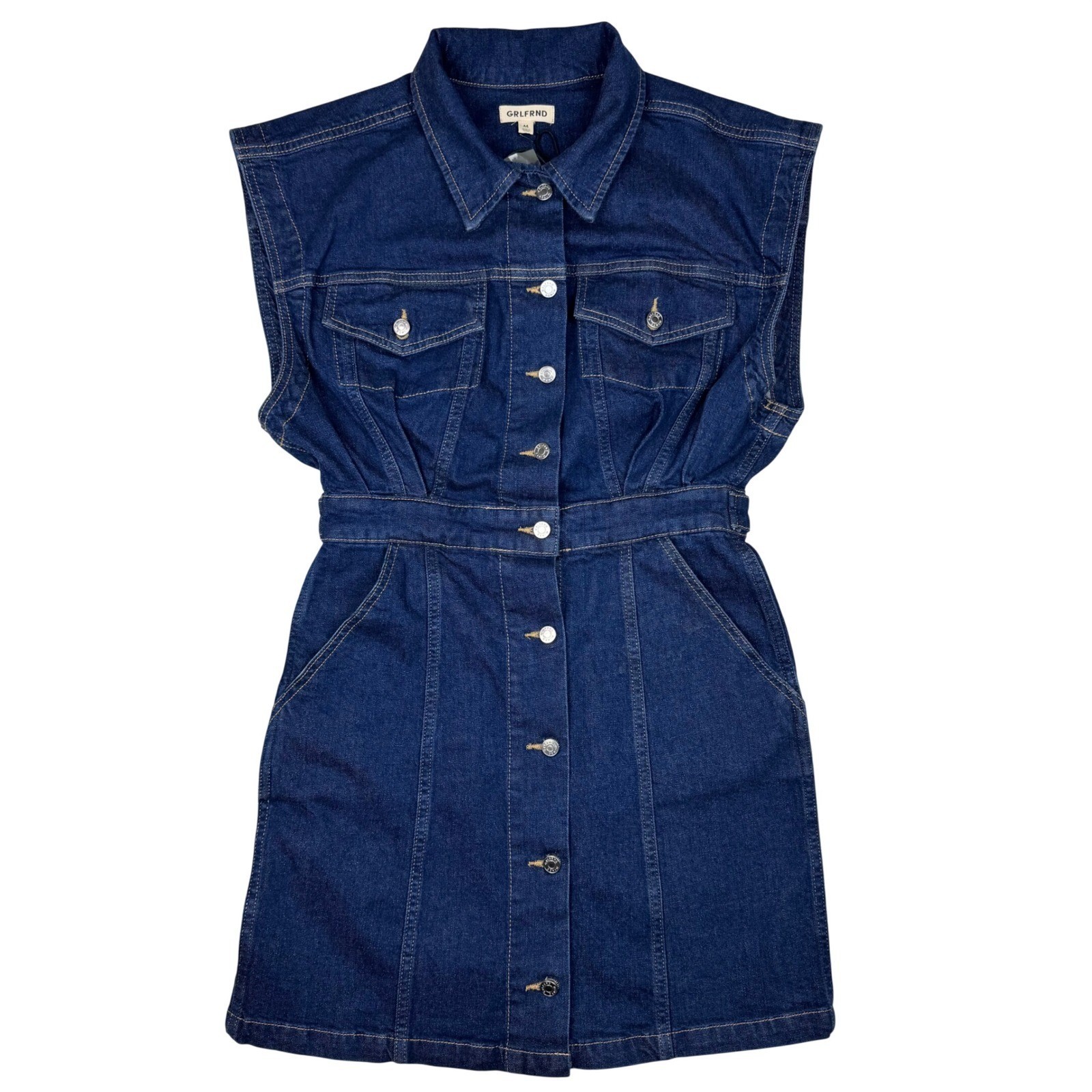 GRLFRND Celeste Denim Vest Dress Button Front Womens Size M Blue Clean Girl Chic