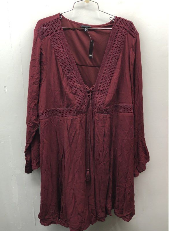 Torrid Women’s Burgundy Lace Up Gauze Skater Dress Long Sleeve NWT Size 3 3X