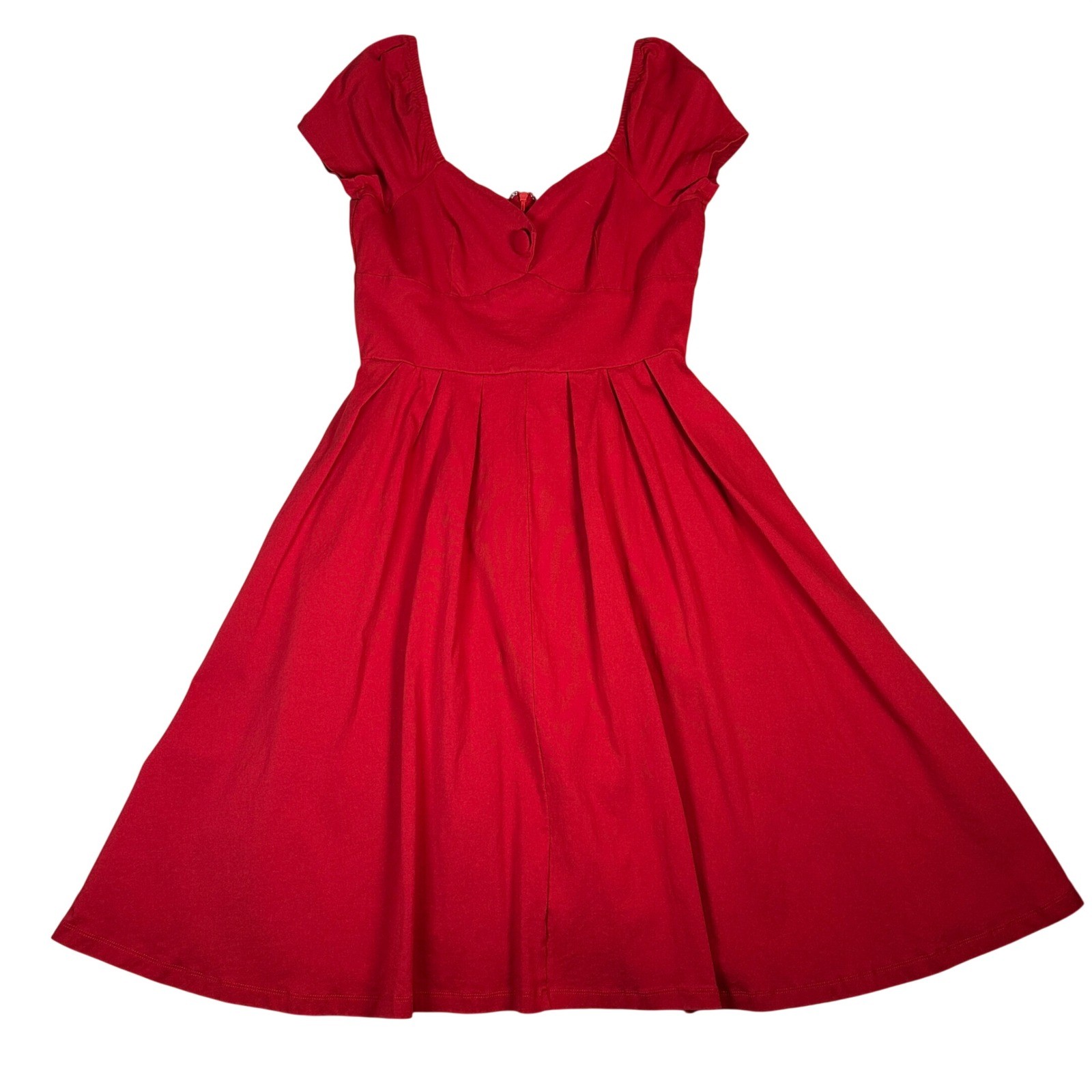 Unique Vintage Red Fit and Flare Rockabilly Dress Sweetheart Neck Pinup L 10-12