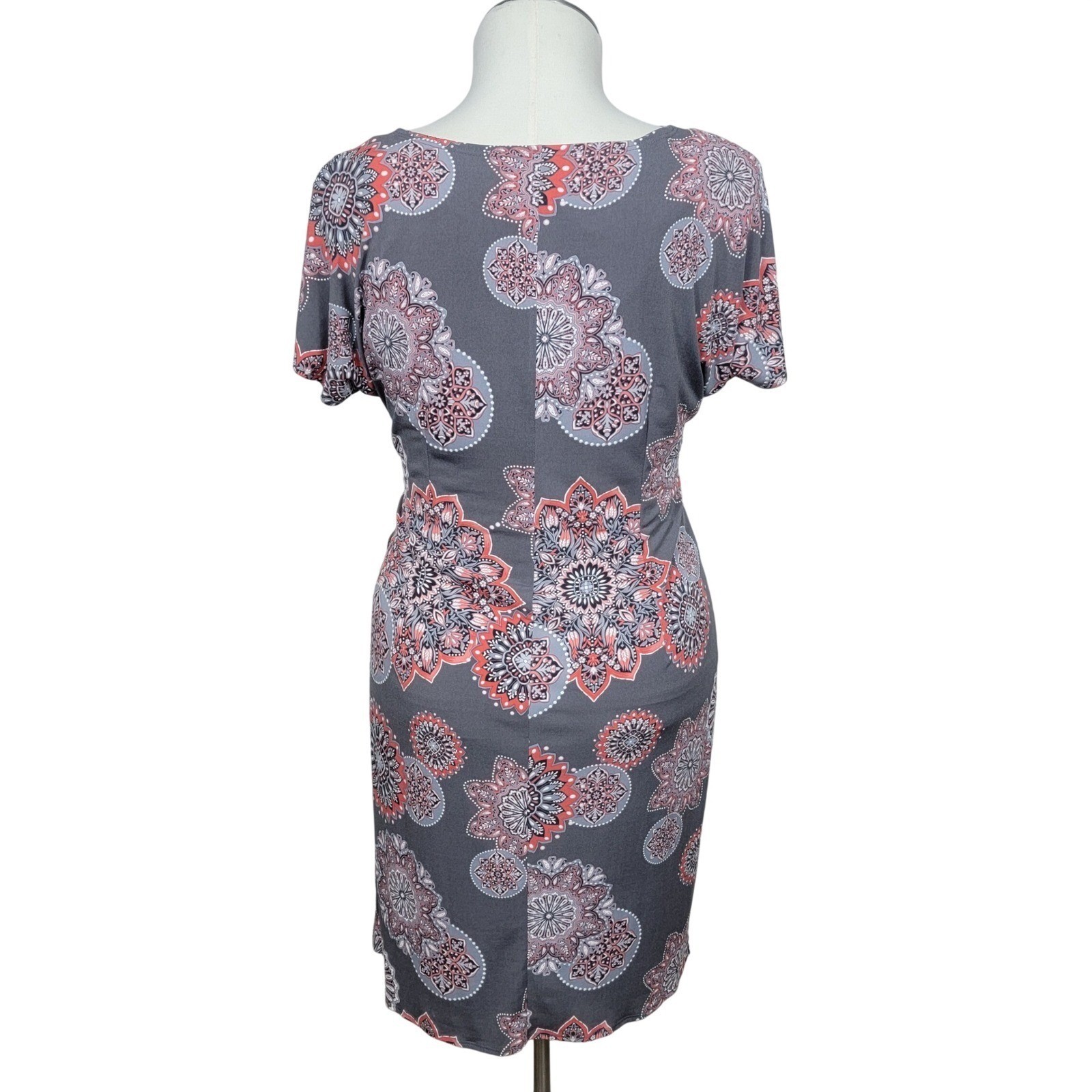 Robbie Bee Mandala Dress L Sheath Side Knot Boho Office Workwear Geometric Print