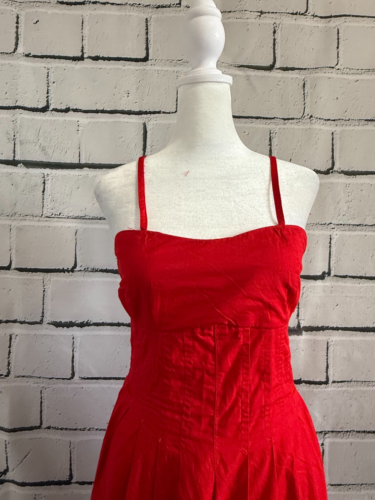 NWT Sim & Sam Red Cotton Maxi Dress Smocked Back Pockets Size M