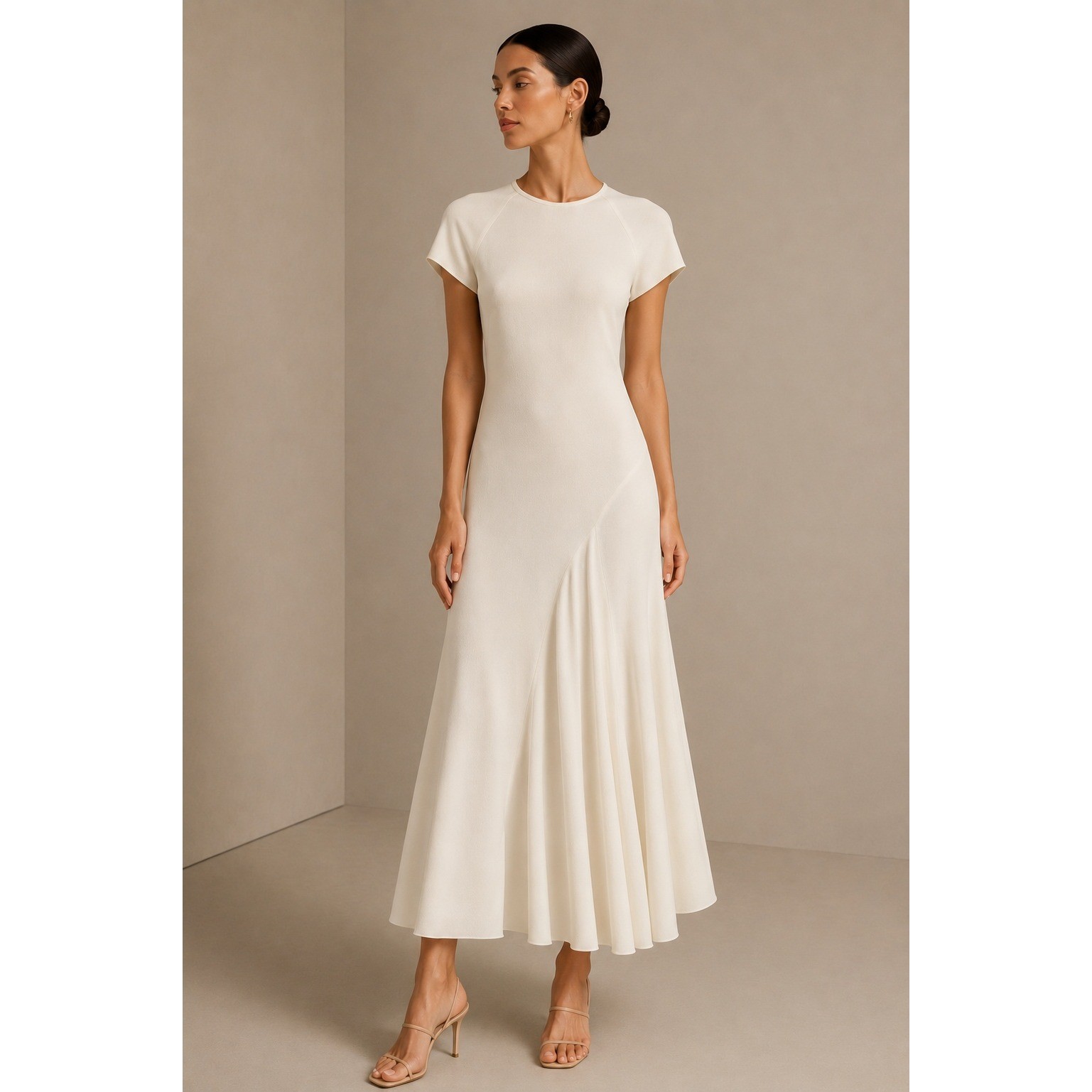 Ellery Ivory Crepe Midi Dress Godet Hem Architectural Luxury Minimalist Chic