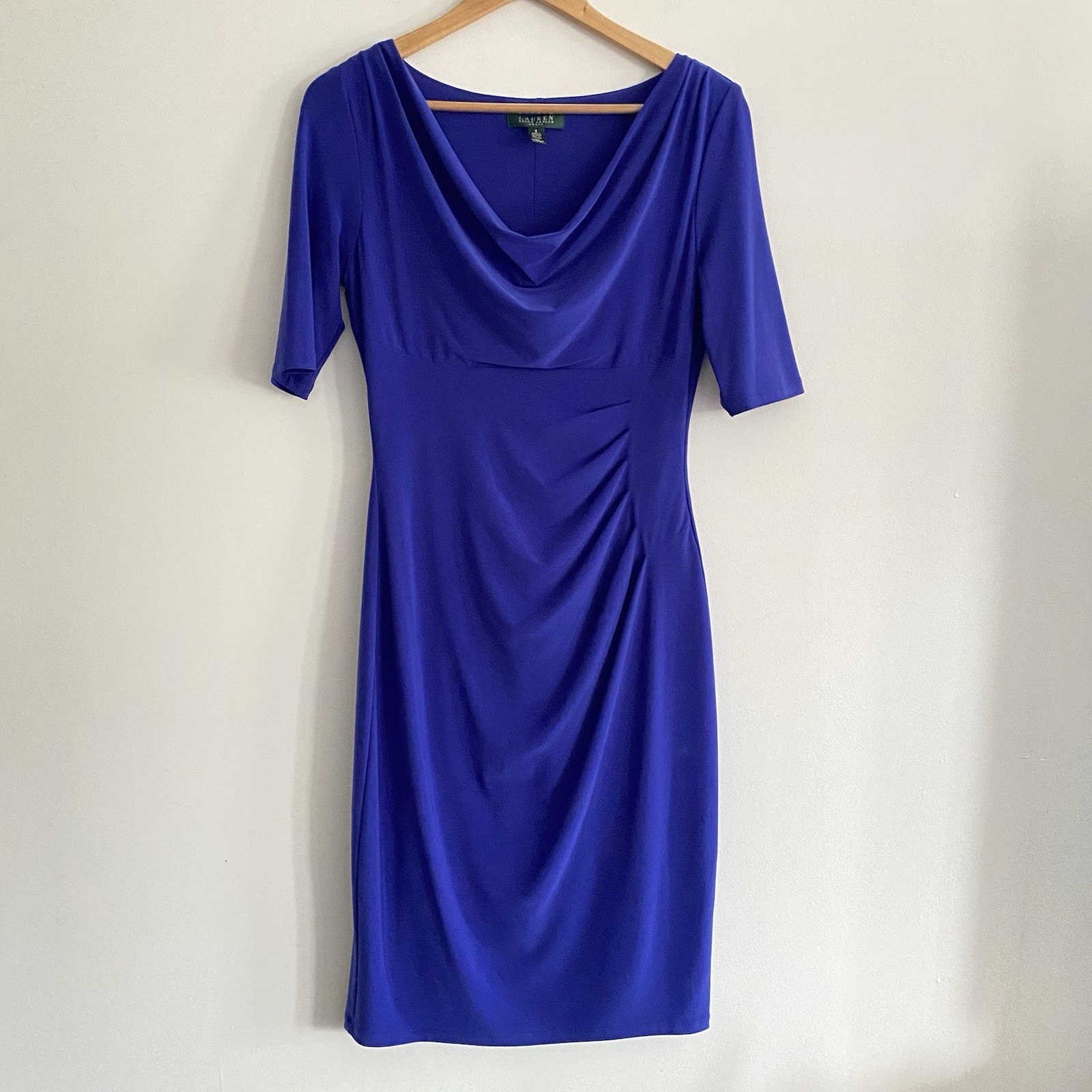 Lauren Ralph Lauren Womens 8 Cobalt Blue Draped Dress Slinky Stretch