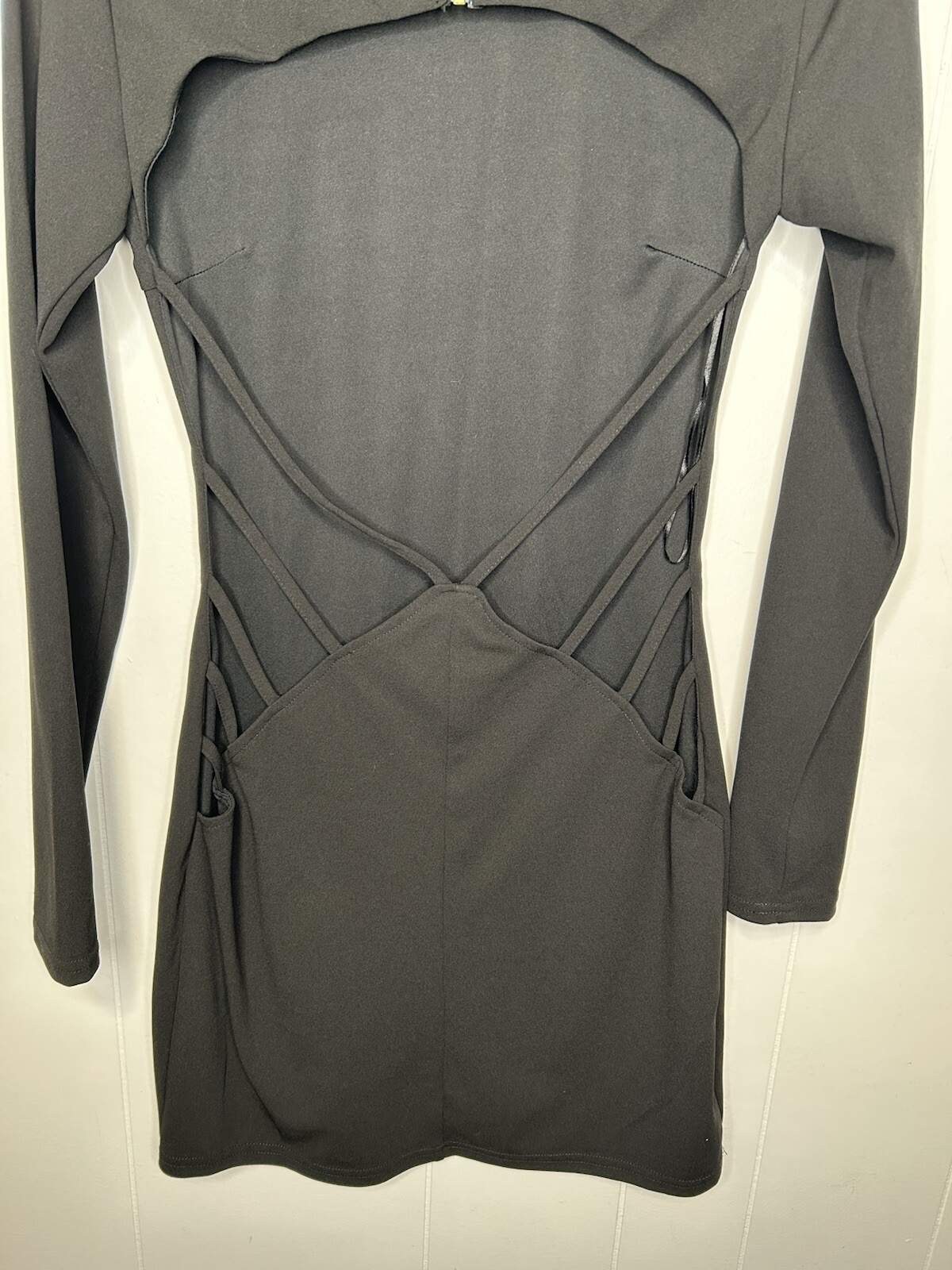 Missguided Open Back Sheath Dress Women’s Size 12 Black Mock Turtleneck Stretch