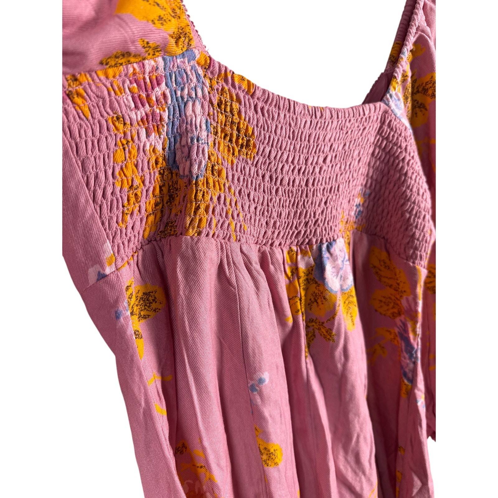 Free People Francesca Floral Puff Long Sleeves Mini Dress Rose Pink Size Large