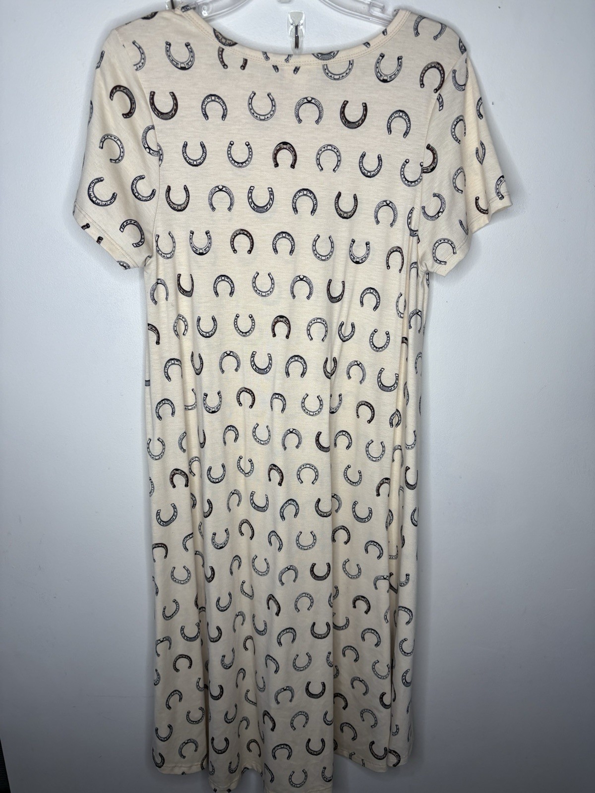 Lularoe Simply Comfortable High Low Women Dress Size M Horse Shoes Western Beige
