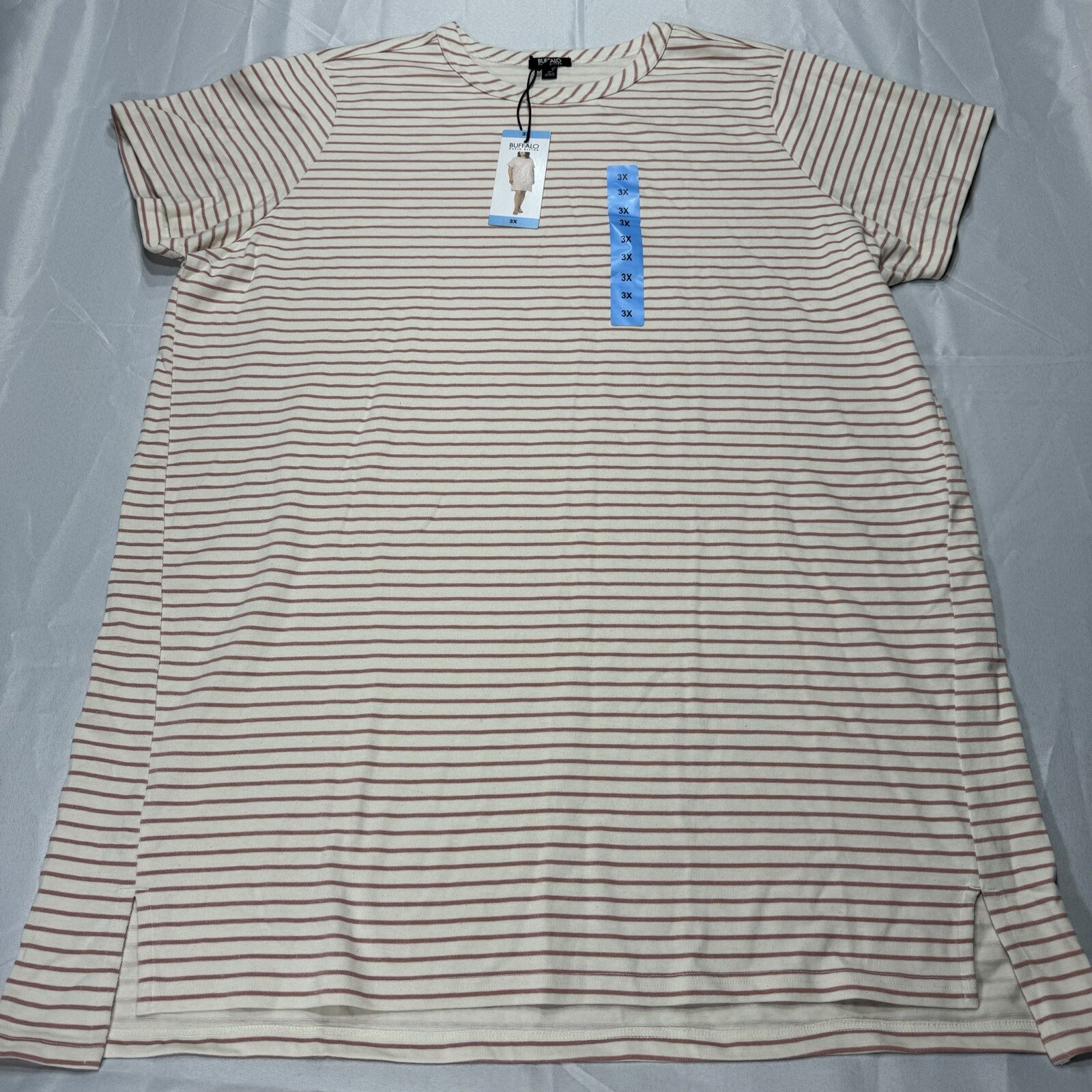 Buffalo David Bitton Beige Pink T-Shirt Dress Stripe Midi Casual Women’s Size 3X