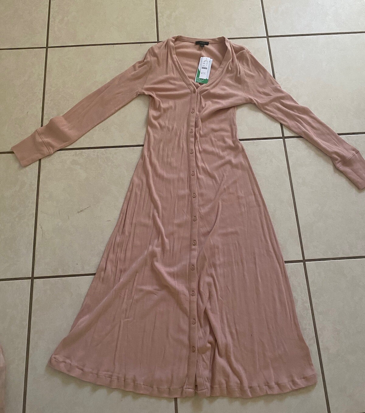 NWT J. CREW Ribbed Button-Front Sheath Midi Dress Tencel Light Camel L Large