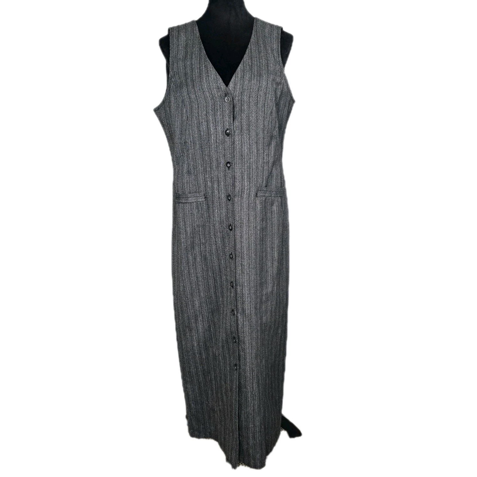 Worthington VTG Old Money Button Down Maxi Dress 10 Grey Secretary Preppy