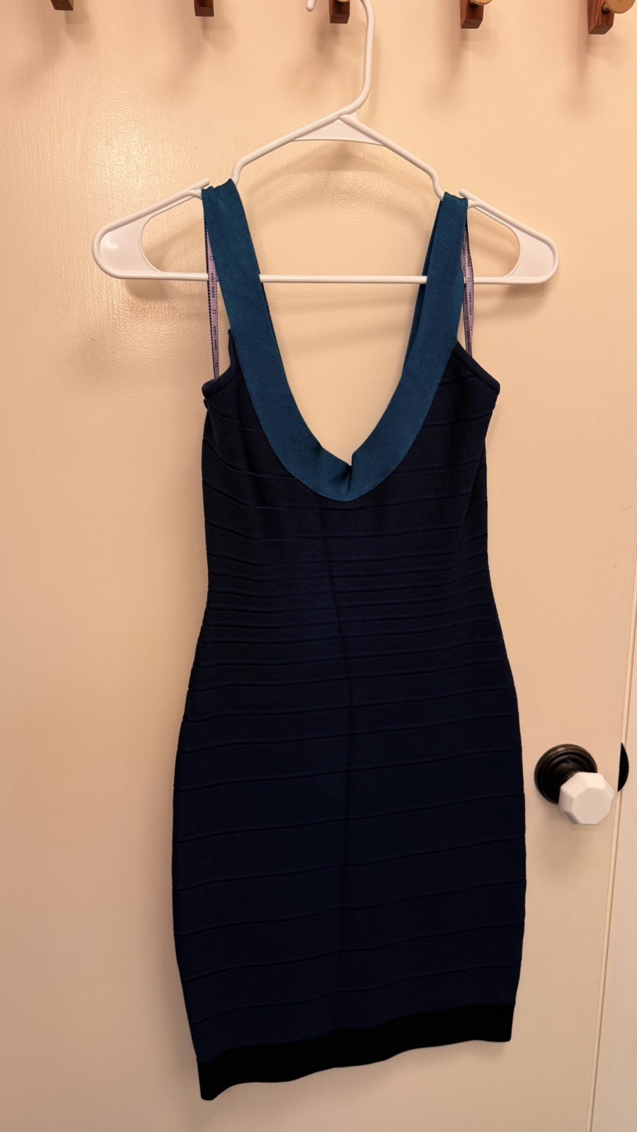 Herve Leger TASHA Blue Carbon combo color bock bodycon bandage dress M