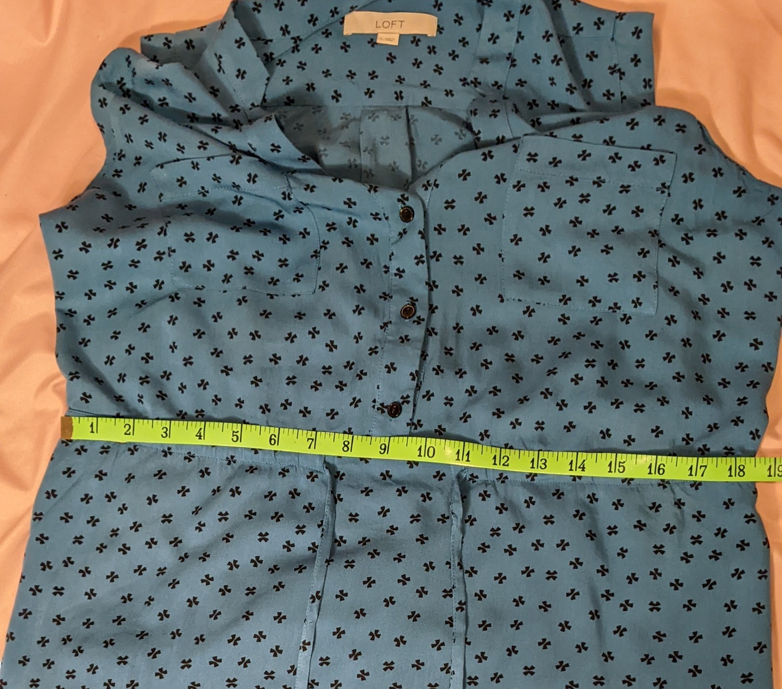 Loft Teal Blue Sleeveless Drawstring Floral Print Dress Size Large