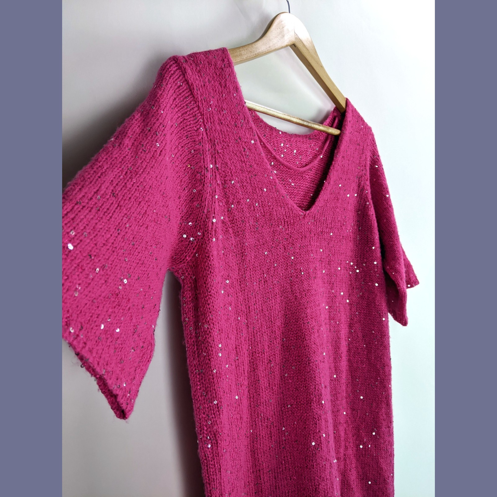 Vero Moda Womens Sparkling Knitted Sequin Mini Sweater Dress Pink/Silver