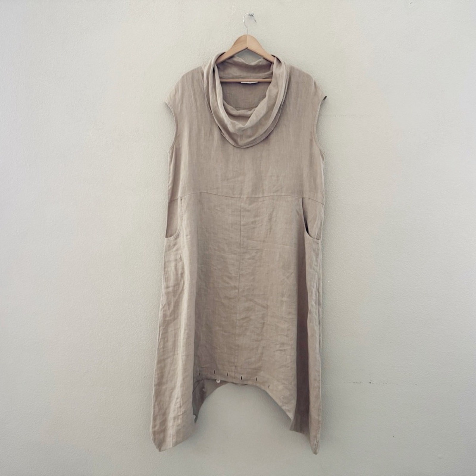 Bryn Walker Atticus Romper Jumpsuit Dress Med Sand Linen Lagenlook Artsy Boho