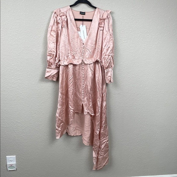 NWT Magda Butrym Tarragona Dress Ruffled Silk Satin Button Front Sz 36
