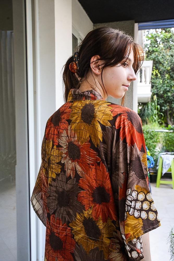 Silk Brown Kaftan / Handmade Flowy Maxi Dress / Resort Wear Outfit PS MFN1054