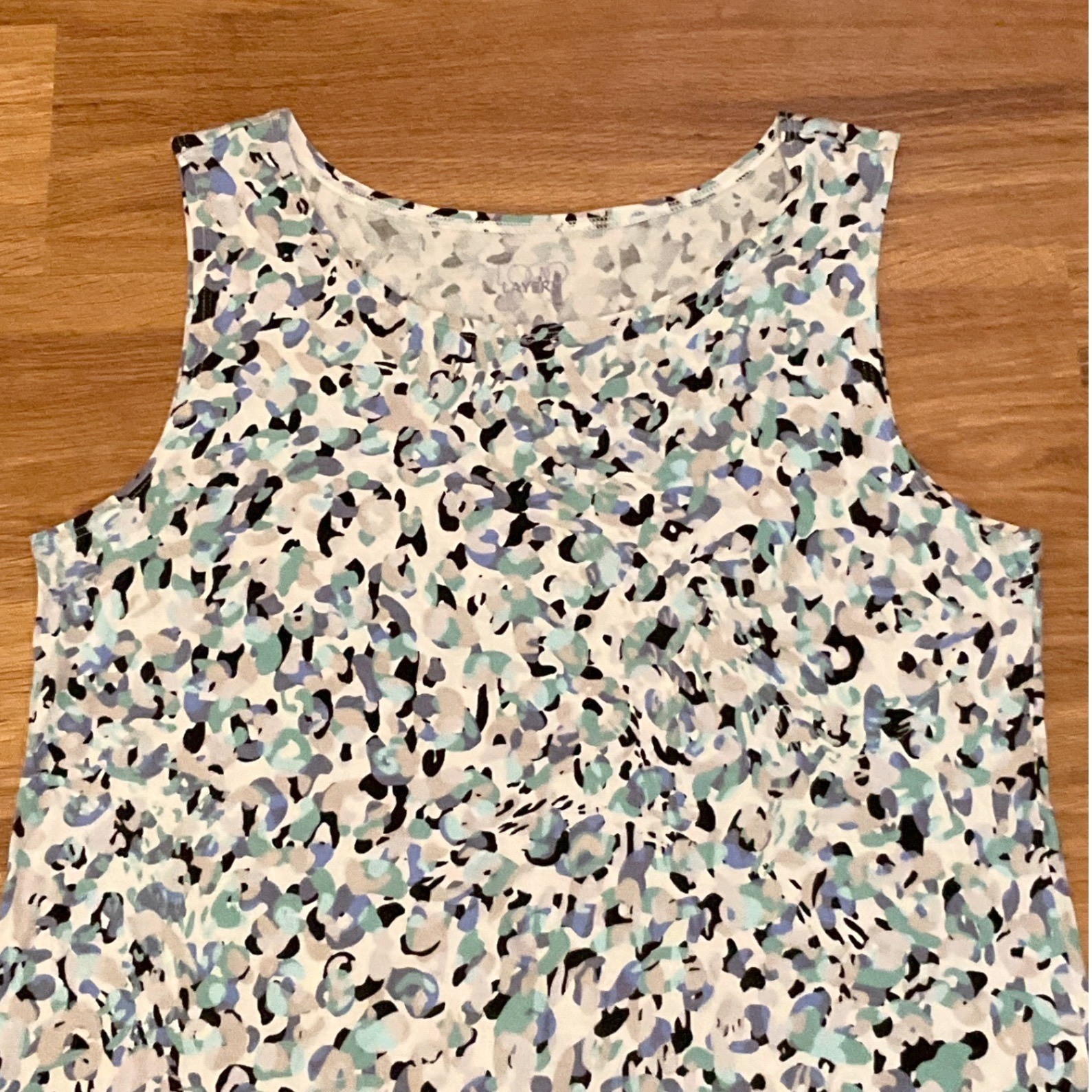 Womens Logo Layers Sleeveless Shift Dress Blue Mint Abstract Print Ruffle Hem L