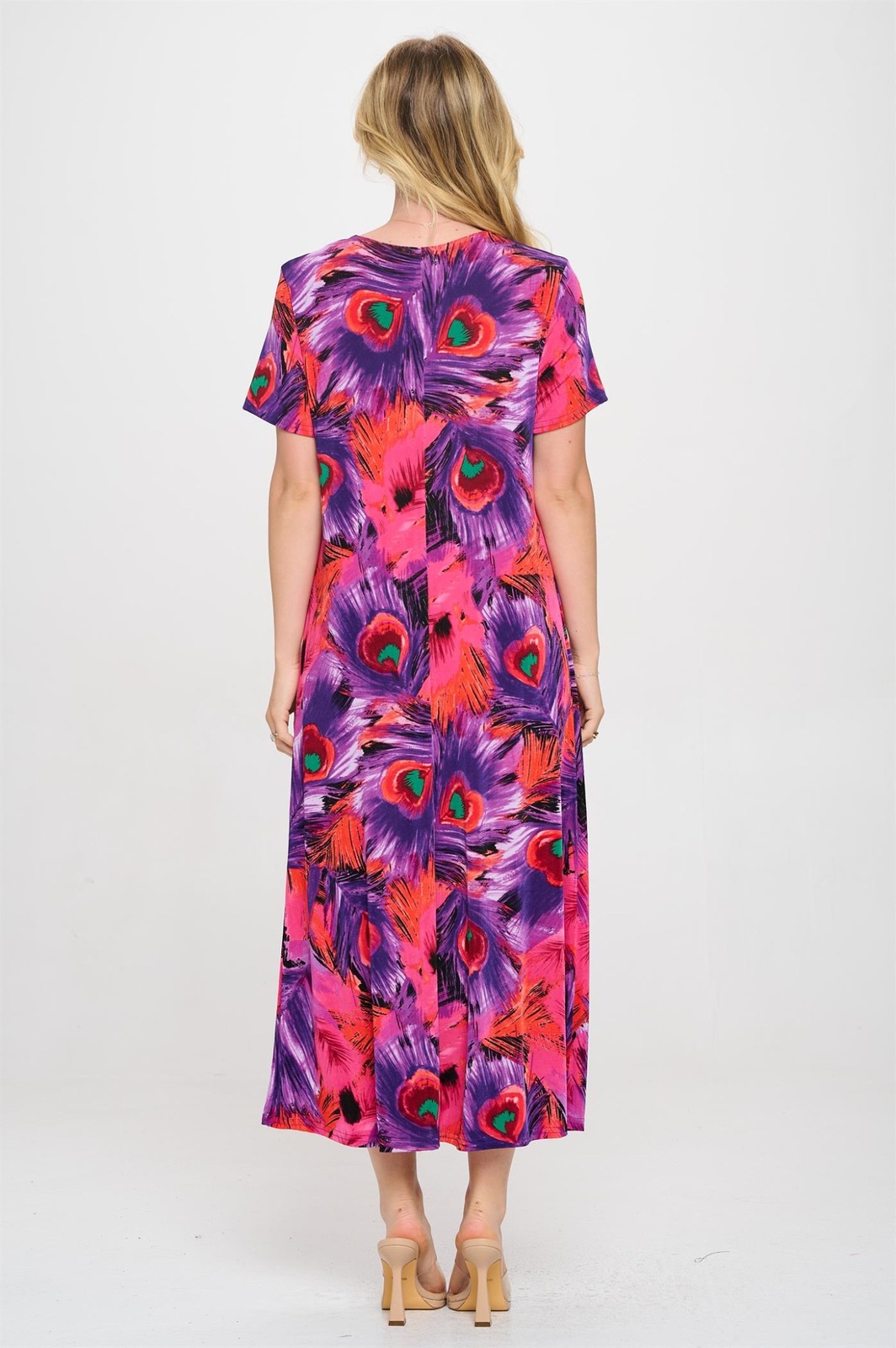 JOSTAR Slinky LONG DRESS Poly Spandex Knit PINK PURPLE Feather S M L XL 2X 3X