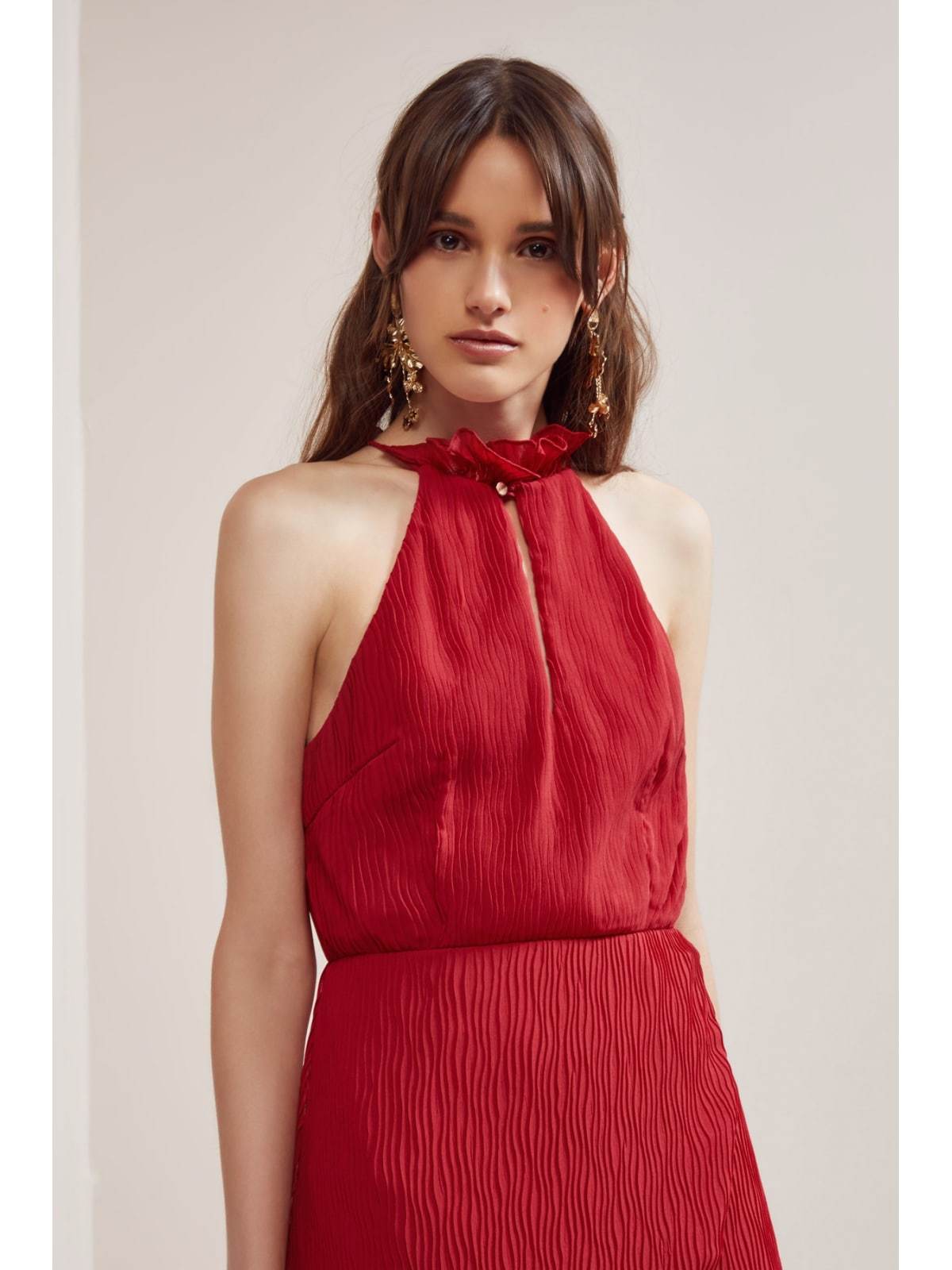 KEEPSAKE the Label Red Pleated Chiffon Keyhole Faux Wrap Cocktail Dress M = 8/10