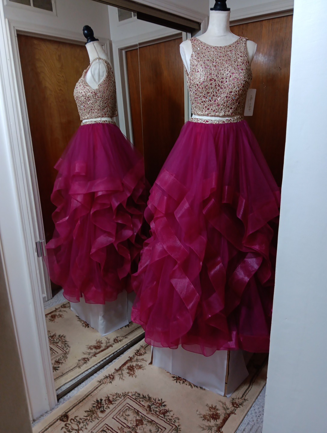 Ellie Wilde Mon Cheri Dress EW117156 U71 Magenta/ Gold Size 10