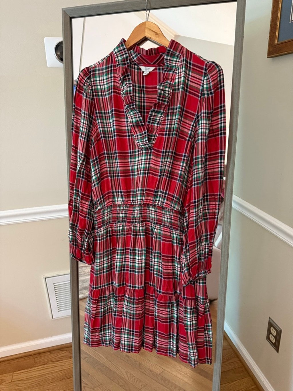 Women’s Crown & Ivy Red Green Plaid Long Sleeve Dress L