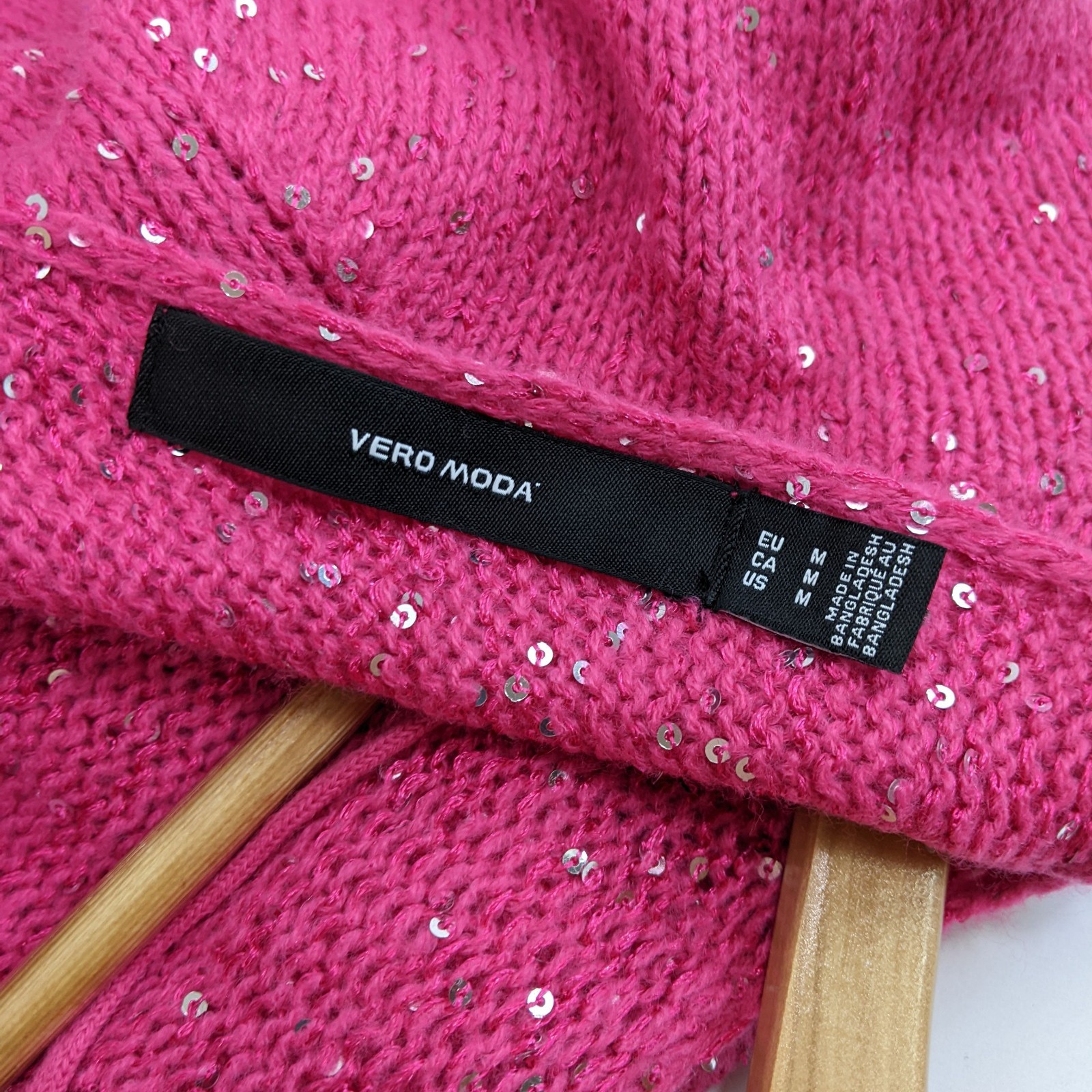 Vero Moda Womens Sparkling Knitted Sequin Mini Sweater Dress Pink/Silver